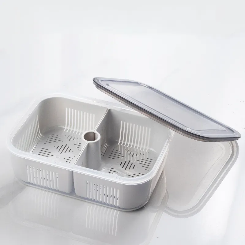 2 compartment meal prep containers with drain hole