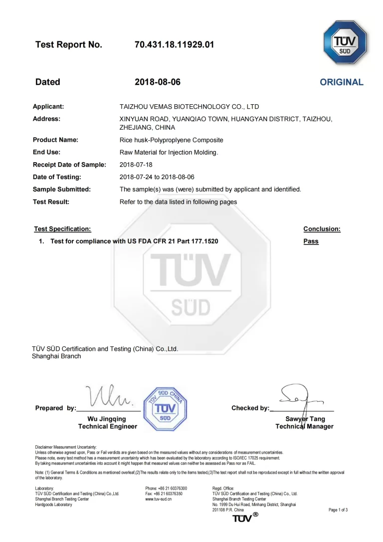 Wheat Material-Daily Plasticware Certificate (2)